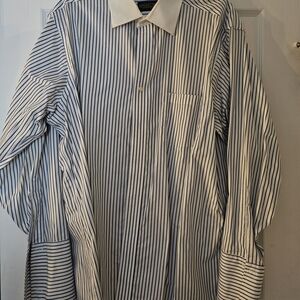 Donald J Trump Men's Blue and White Striped Men's Shirt With French Cuffs